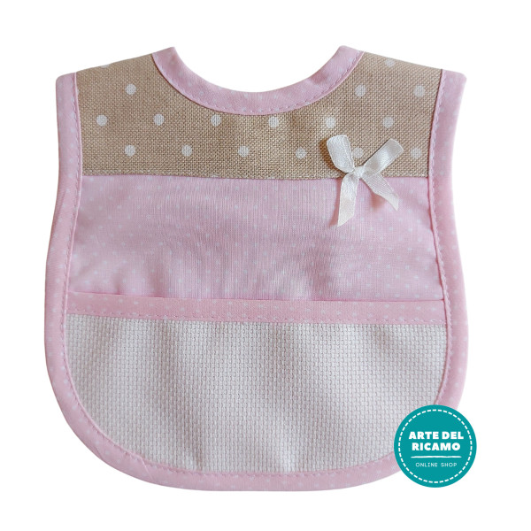 Baby Bib to Cross Stitch - Pink and Ivory with White Dots